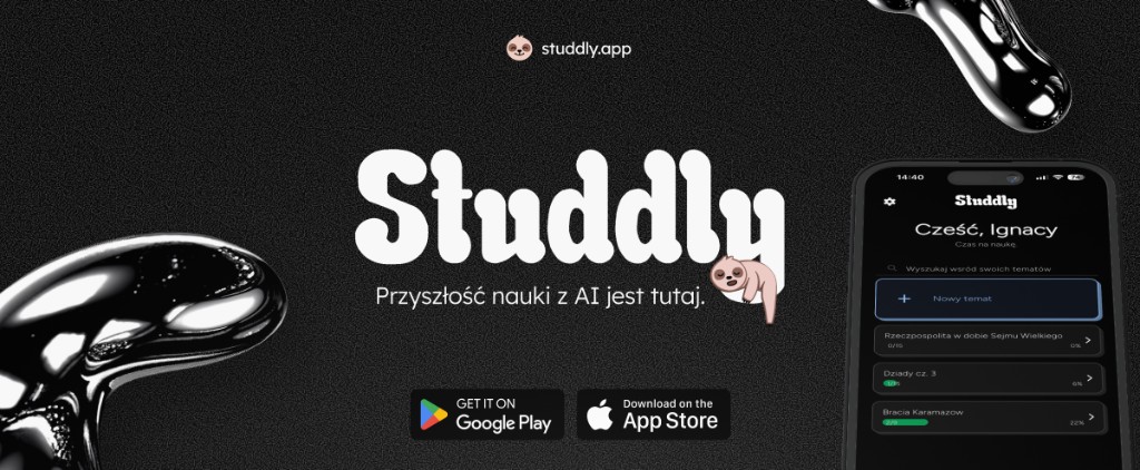 Maskotka Studdly i telefon z aplikacją do nauki