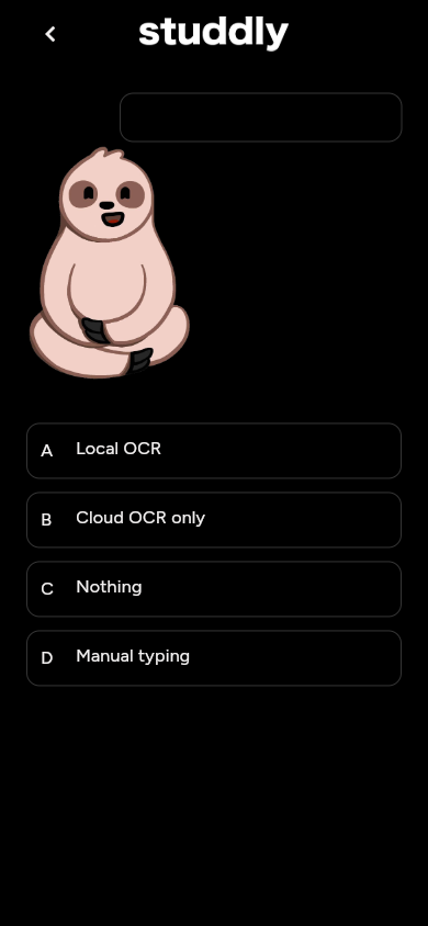 Studdly ABCD quiz screen in English